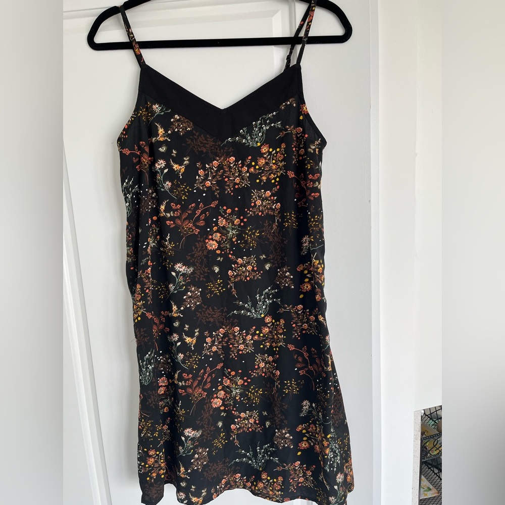 Black Floral Satin Slip Midi Dress